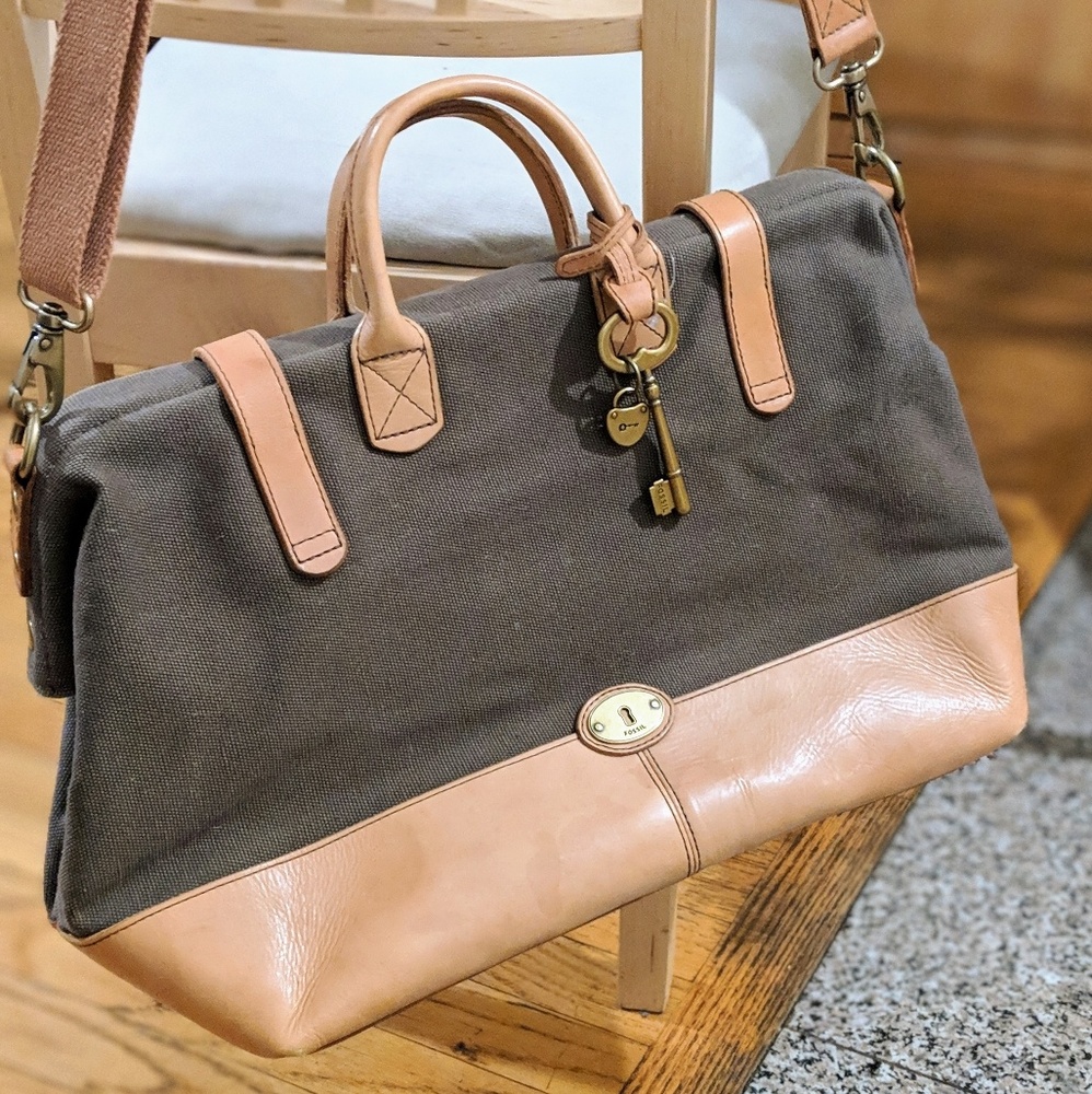 Fossil canvas leather briefcase shoulder bag
